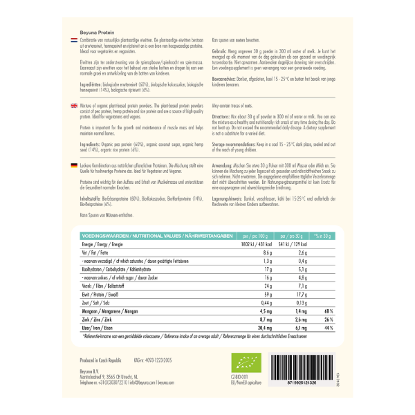 Product label van Protein Beyuna - Purity by Nature